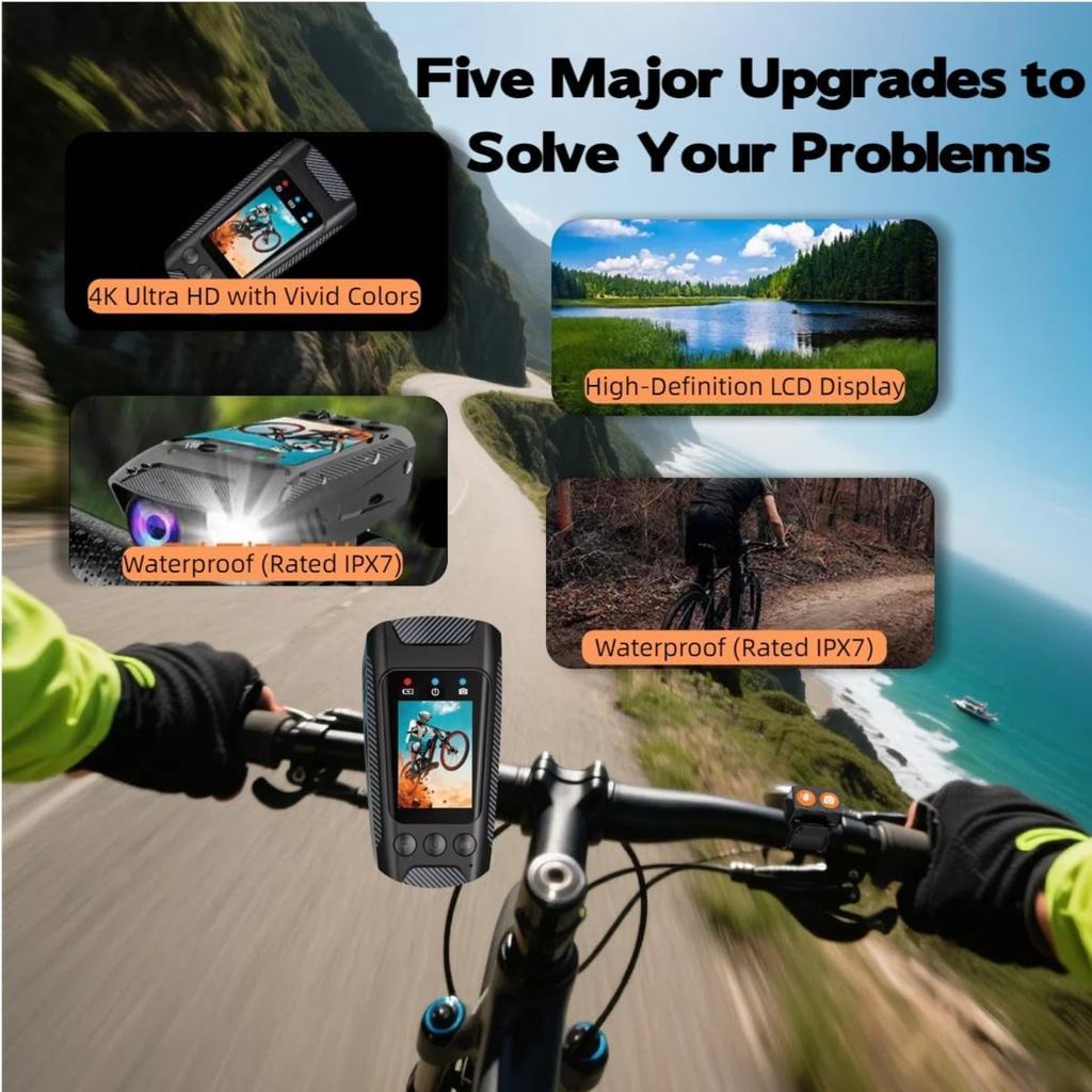 3 In 1 Rechargeable Bike Camera - 4K EIS Bicycle Video Recorder with Mount,Vlogging Cameras with Bike Light & Electric Horn for Mountain, E-Bike