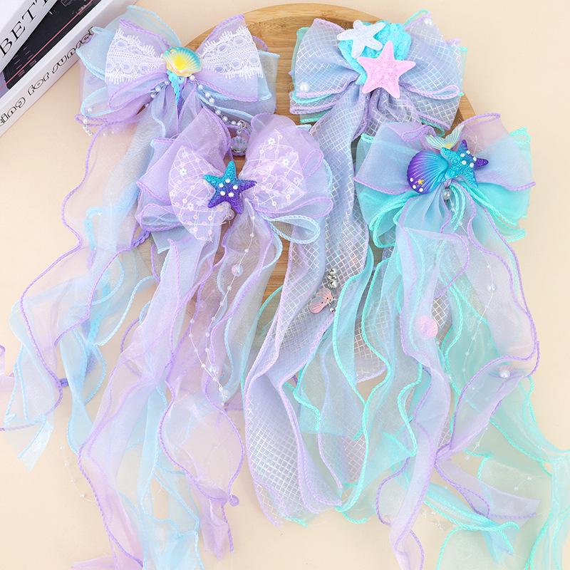 Princess Mermaid Bow Hair Clip for Girls – Children's High Forehead Chain Hair Accessory