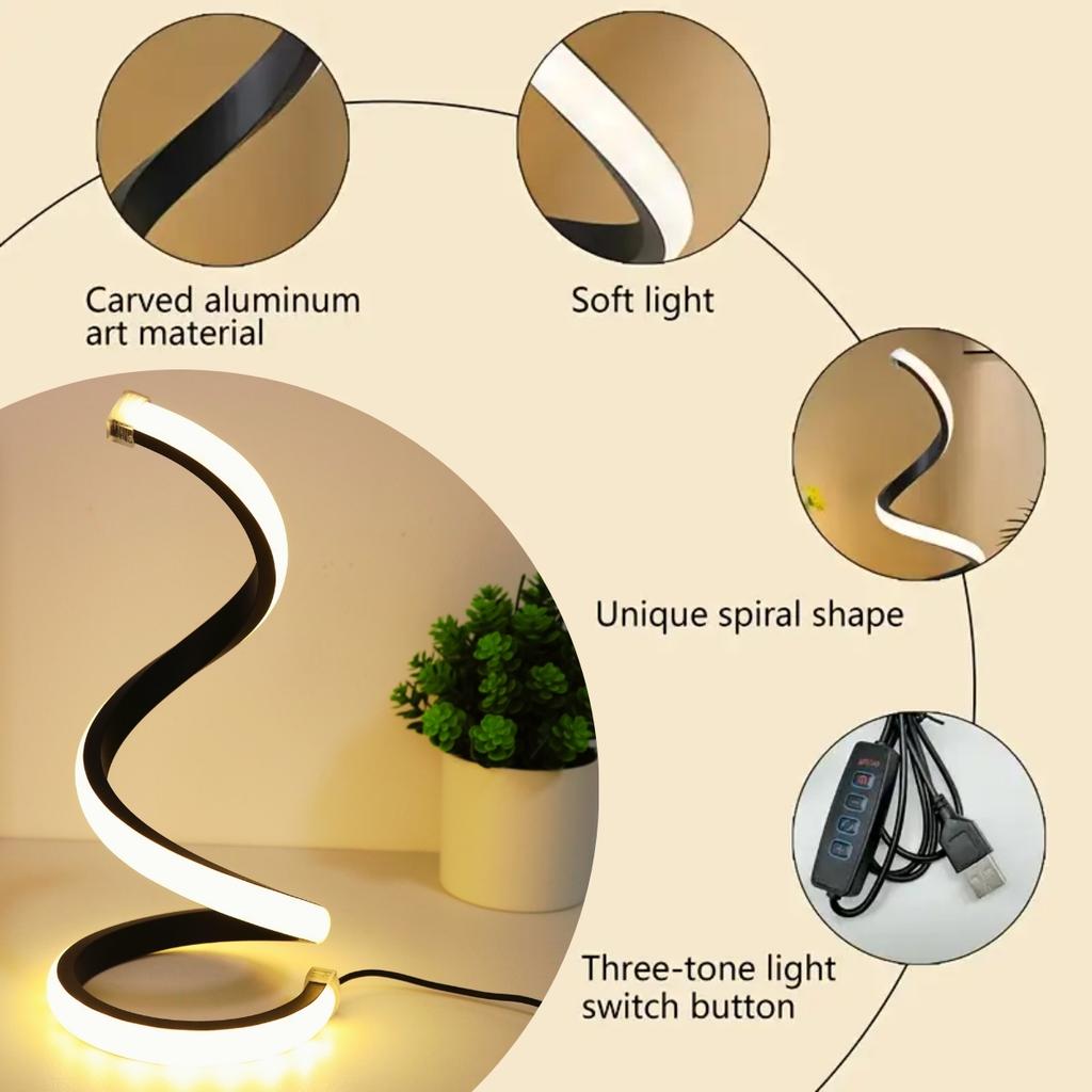 LED spirálová stolní lampa moderní tříbarevné stmívání USB napájecí tlačítkový spínač ložnice noční stolek pracovna domácí dekorace stolní lampa