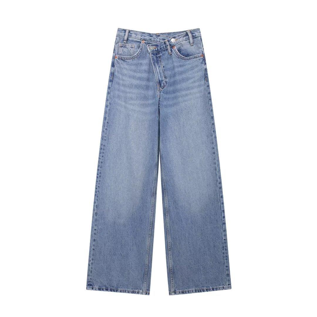 

Women s Double Breasted Pants with High Waist and Wide Legs, Jeans L синий