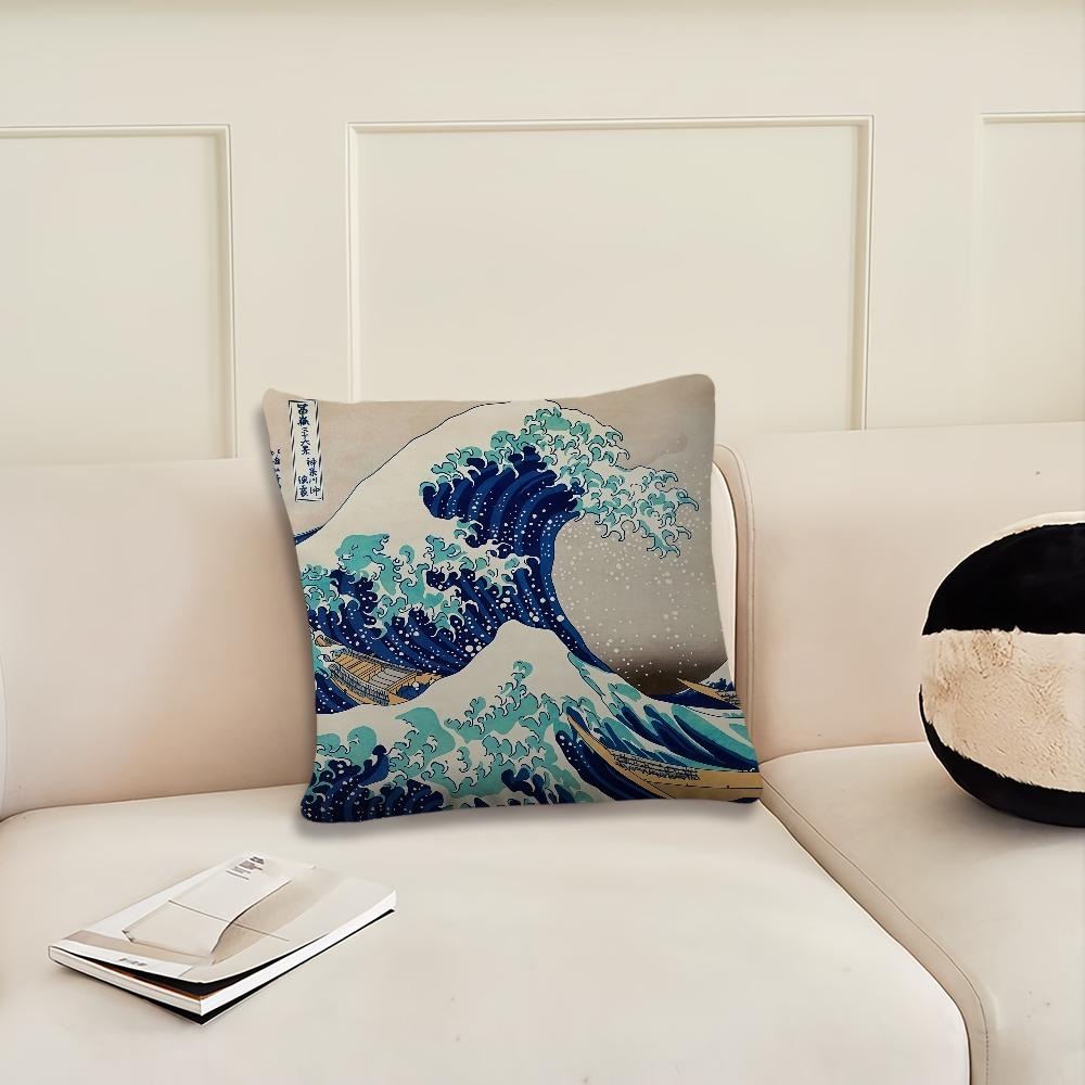 Große Welle von Kanagawa Kissenbezug Kissenbezug Dekoration Zimmer Zuhause Sofa Wohnen Büro Auto Nordische Schlichtheit