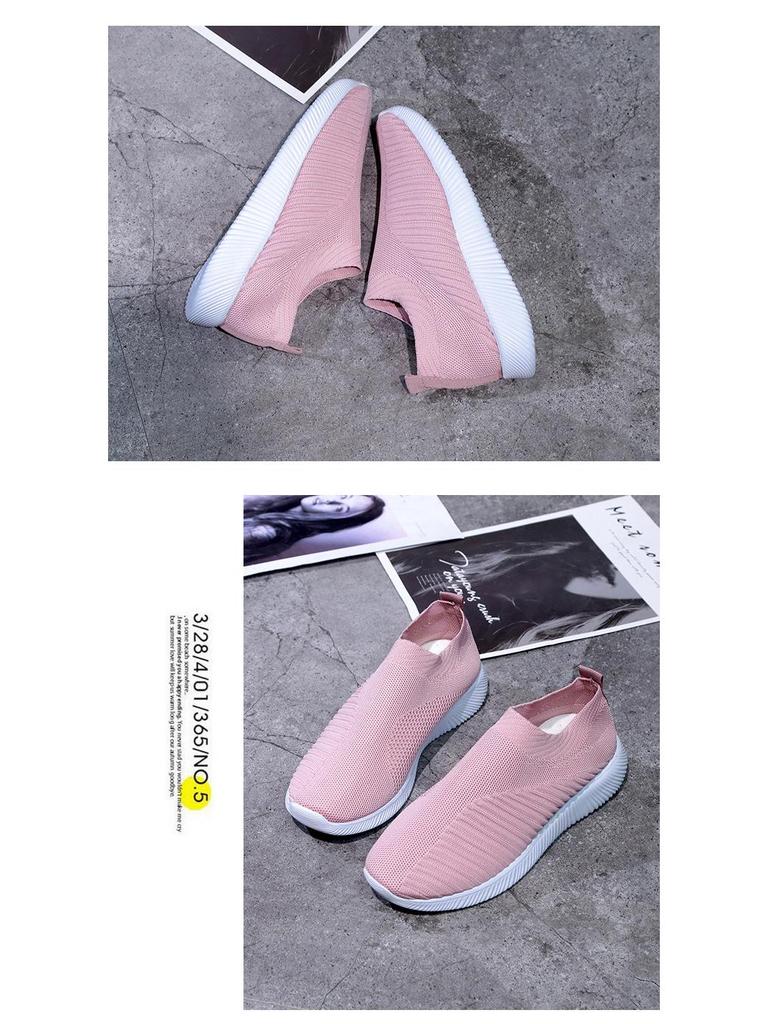 Women's Plus Size Flyknit Casual Running Shoes - Breathable Low-Top Sock Sneakers