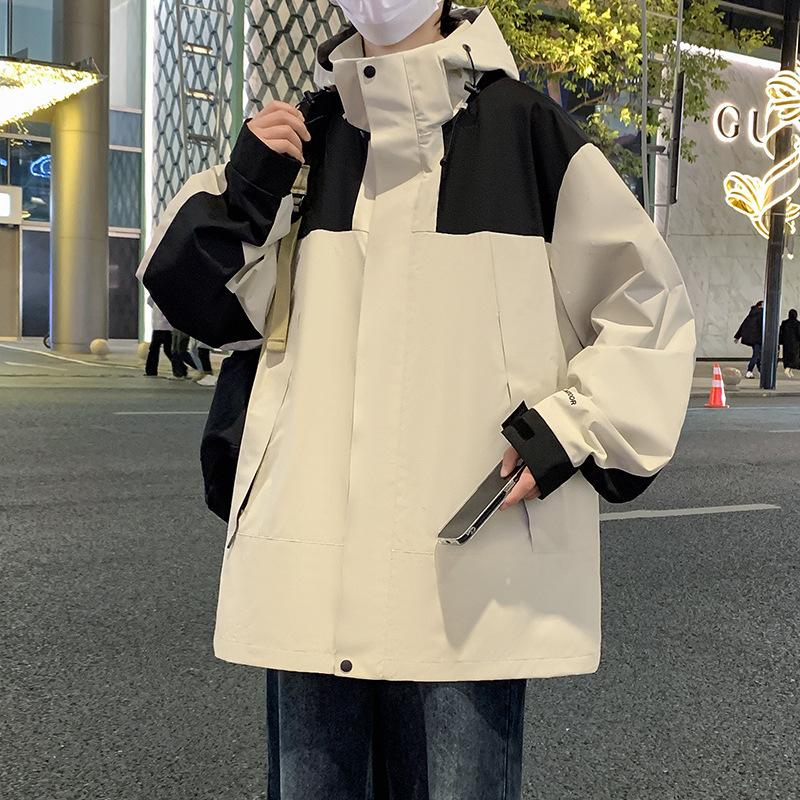 Spring and Autumn New Men's Korean Version Contrast Color Hooded Multi-Pockets Stylish Couple Internet Celebrity Same Style Fashion Jacket