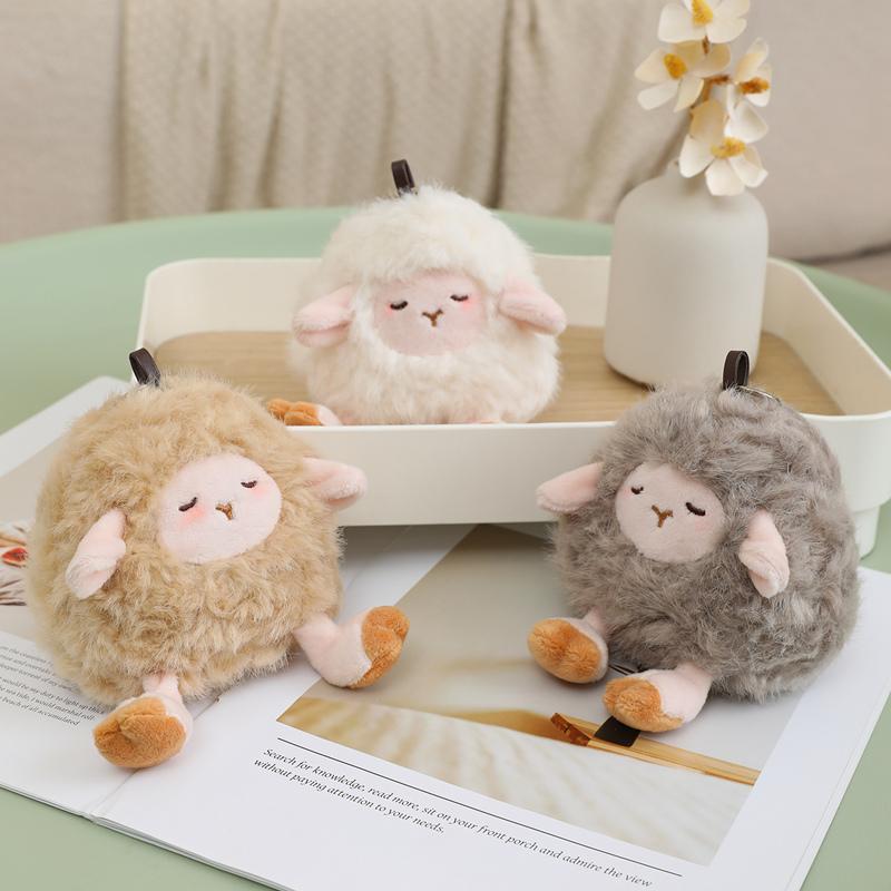 TreasuringU 3 Colours Lamb Plush Keychain Soft Round Sheep Stuffed Doll Cute Animal Plushie Keyring Bag Pendant Halloween Gifts