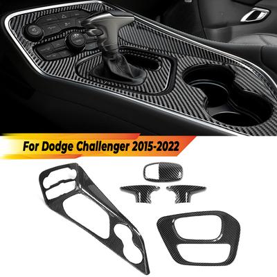 Carbon Fiber Look Car Center Console Gear Shift Panel Decoration Cover Stickers Trim For Dodge Challenger 2015-2022 Interior