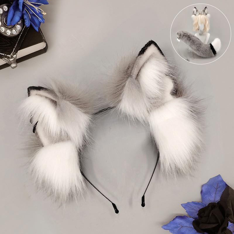 Y2K Anime Wolfsohr Stirnband Schwanz Set Cosplay Kostüm Party Tier Rollenspiel Plüsch Accessoire
