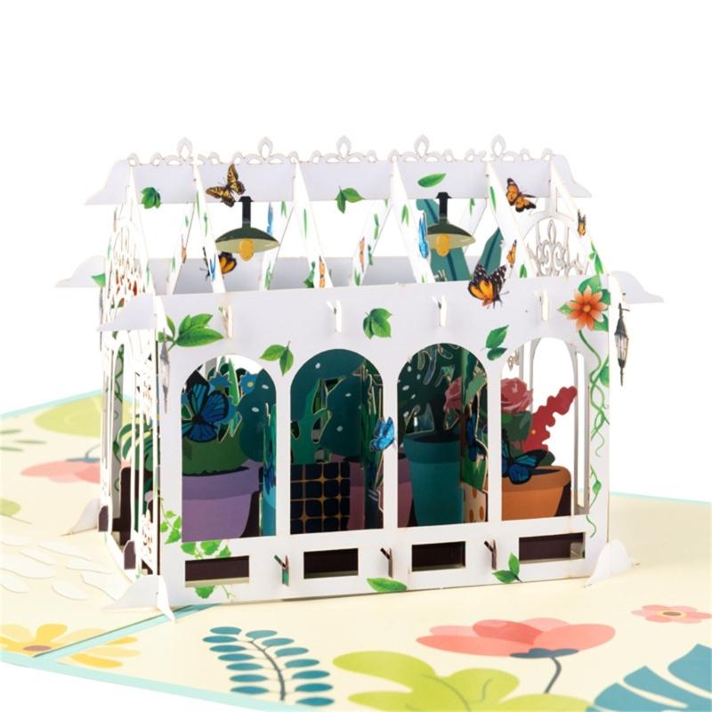 Elegant 3D Foldable Flower House Card Personalized Foldable Glass HouseCard Lovely Floral Greeting for Friend and Family