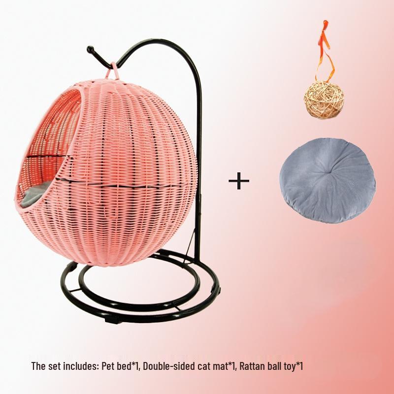 Cozy Rattan Cat Hanging Basket - Washable, Semi-Enclosed, All-Season Cat Bed for Winter Warmth
