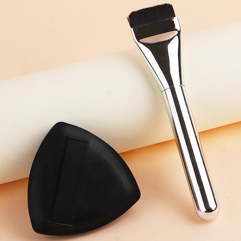 3'ü 1 Arada Düz Başlıklı Fondöten Fırçası ve Siyah Makyaj Süngeri Ultra İnce Başlı İz Bırakmayan Kapatıcı Uygulama Aracı