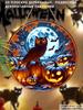 Halloween Owl Pumpkin Moon Round Flat Wooden Hanging Sign