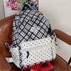 Schoolbag Sea Salt Blue and White Plaid Splicing Lace Backpack Sweet Junior High School Schoolbag Women Travel Small Backpack