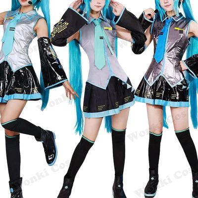 V Miku Cosplay Kostüm Grüne Zöpfe Perücke Virtueller Sänger Cosplay Schuhe Stiefel Offizielle Uniform Für Mädchen Party Comic Con Outfits