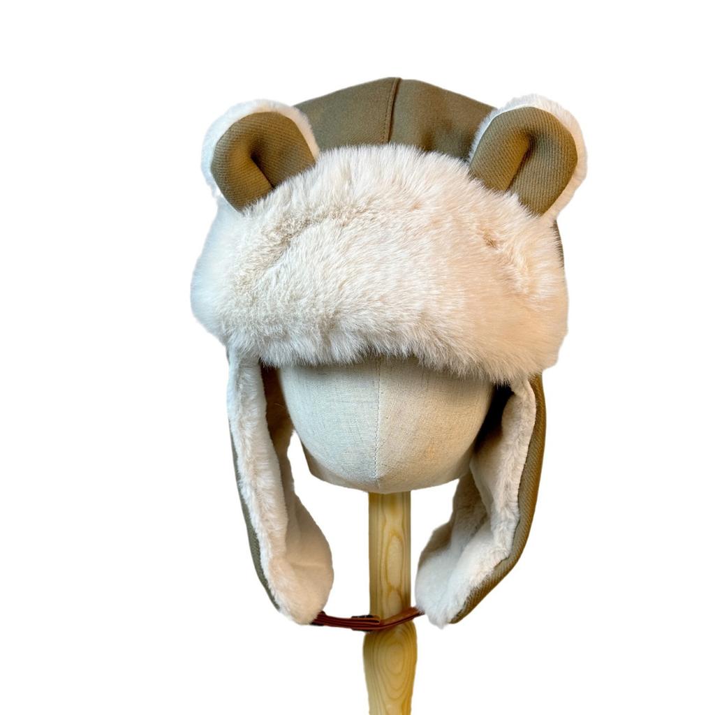 Japanese-style Winter Bear Ear Aviator Hat for Women, Cute and Versatile, Fleece-lined, Warm Ski Hat, Windproof Ear Protection Hat for Cycling