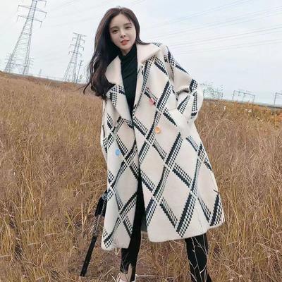 Thickened and Lengthened Imitation Mink Cashmere Women's Jackets Fall and Winter New, Loose Plaid Coat, Versatile Cardigan