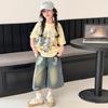 Girls' Summer Denim Wide-Leg Capri Pants - Ripped Korean Style