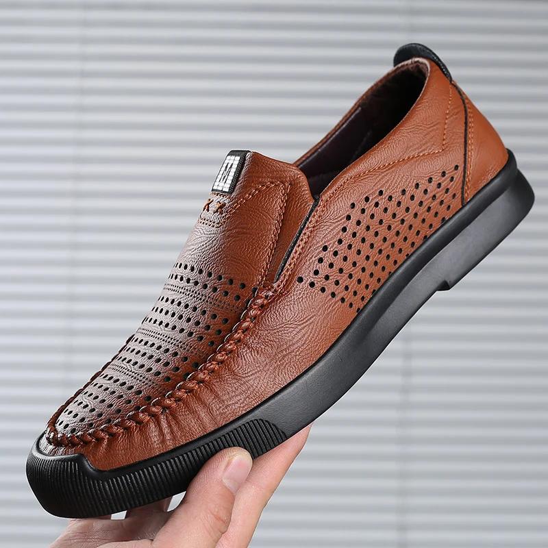Summer Hollow Out Microfiber Leather Mens Casual Shoes Man's Flat Loafers Office Business Dress Male Work Walking Driving Shoes