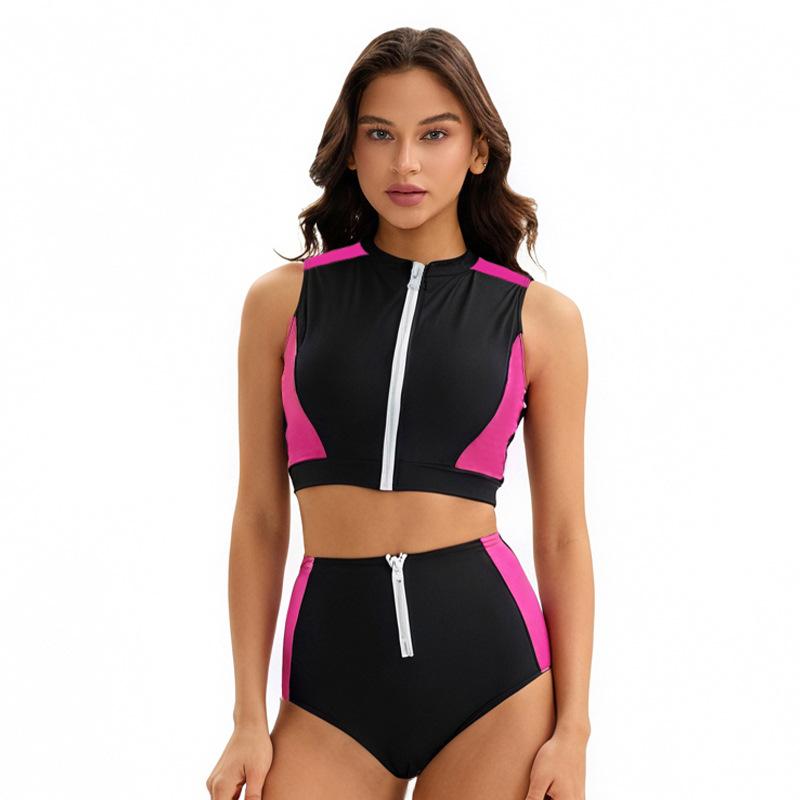 European and American high-waisted conservative sports swimsuit women s split two-piece racing swimsuit spot S