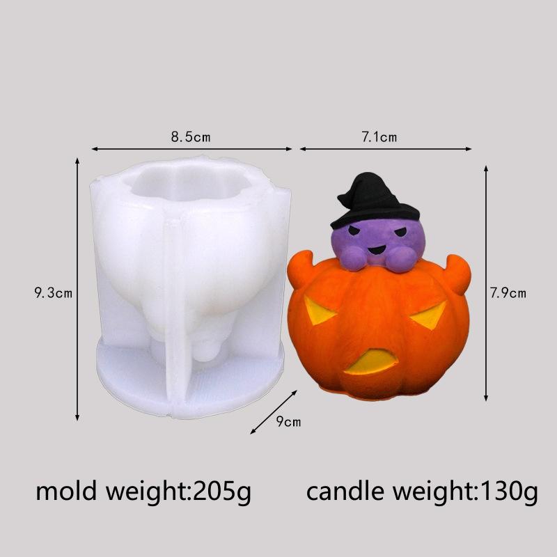 3D Bull Horn Pumpkin Candle Silicone Mold DIY Dark Ghost Pumpkin Combination Gypsum Resin Mold Halloween Gift Making Tool