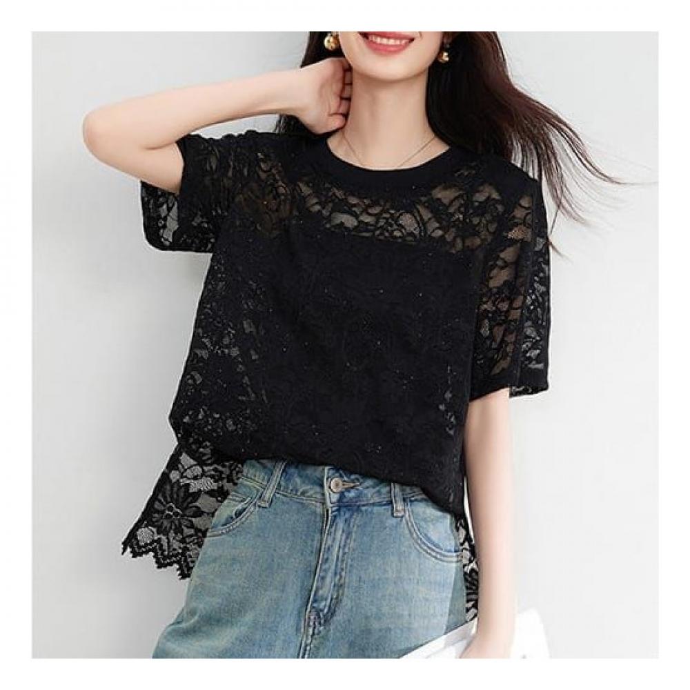 Navava RomanTic Lace Round Neck ShorT Sleeve T shirT nT1692