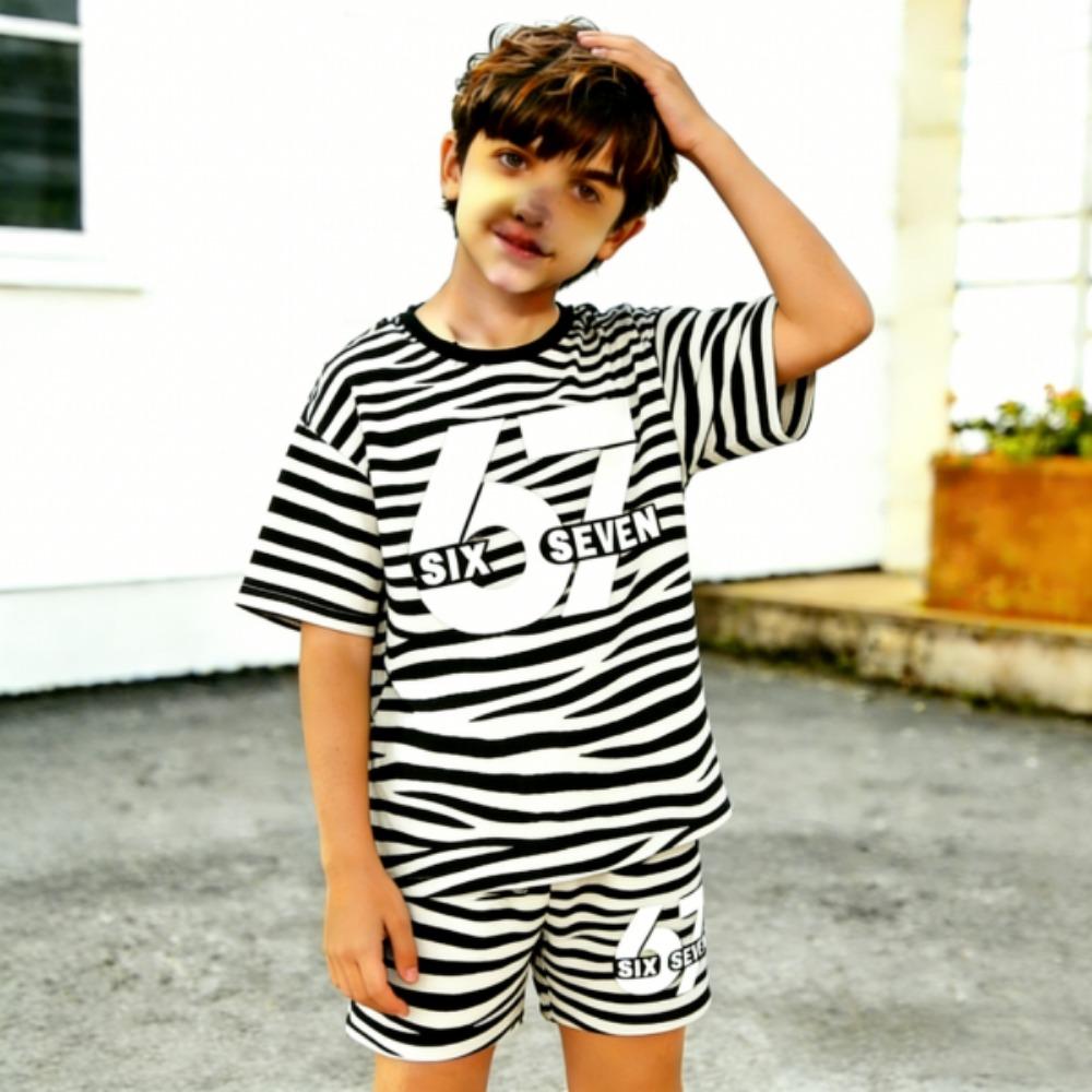 Modisches Zebra-Streifen 67 Leopard-Print Herren T-Shirt und Shorts 2-teiliges Set Sommer Lässiges Outfit für Herren- und Damenbekleidung Oberteil