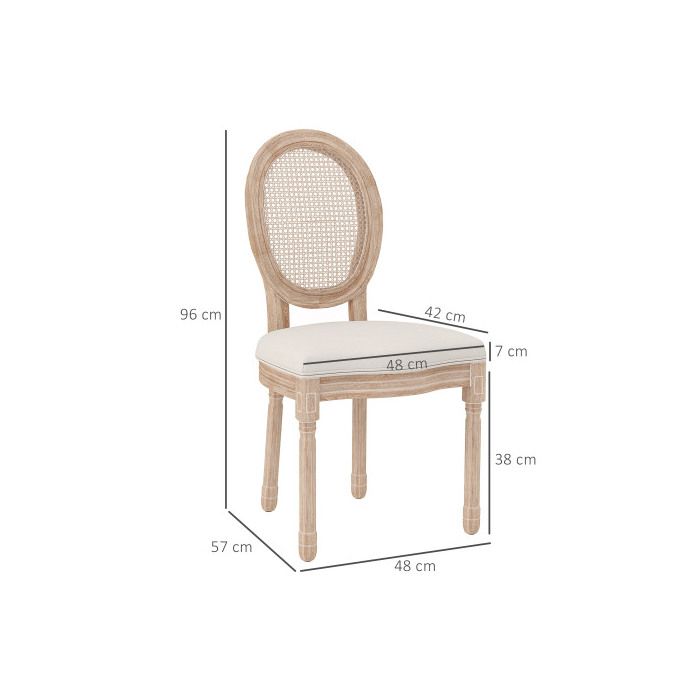 Dining Chairs - MUVOE - Set of 2 - Linen Fabric &; Rattan - Solid Wood Legs - Vintage Style