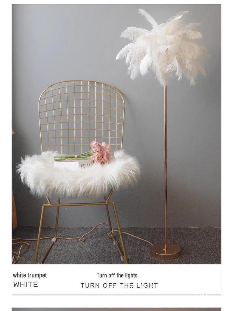 Ostrich Feather Romantic Floor Lamp - French Influencer Style for Living Room or Bedroom