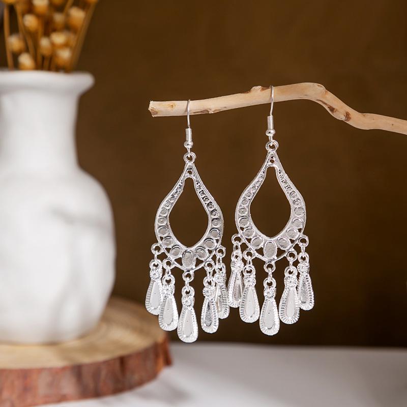 Miao Silver Tassel Dangle Earrings: Ethnic-Style Studs for Women