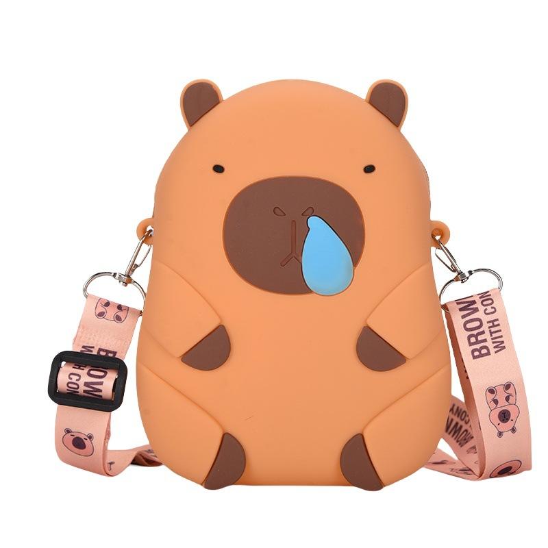 Cute Kapibara silicone change bag, girl messenger storage bag, cute capybara cartoon mobile phone bag.
