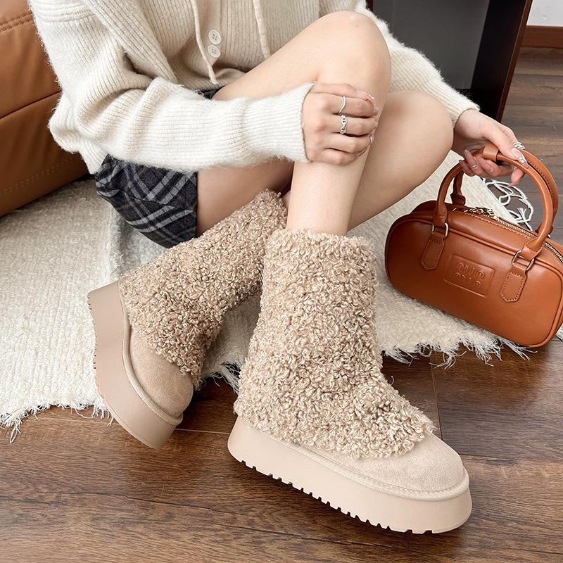 Cizme de zăpadă cu talpă groasă pentru femei, noi de toamnă și iarnă, cizme de pantalon îngroșate cu blană mică, cizme de bumbac cu talpă moale