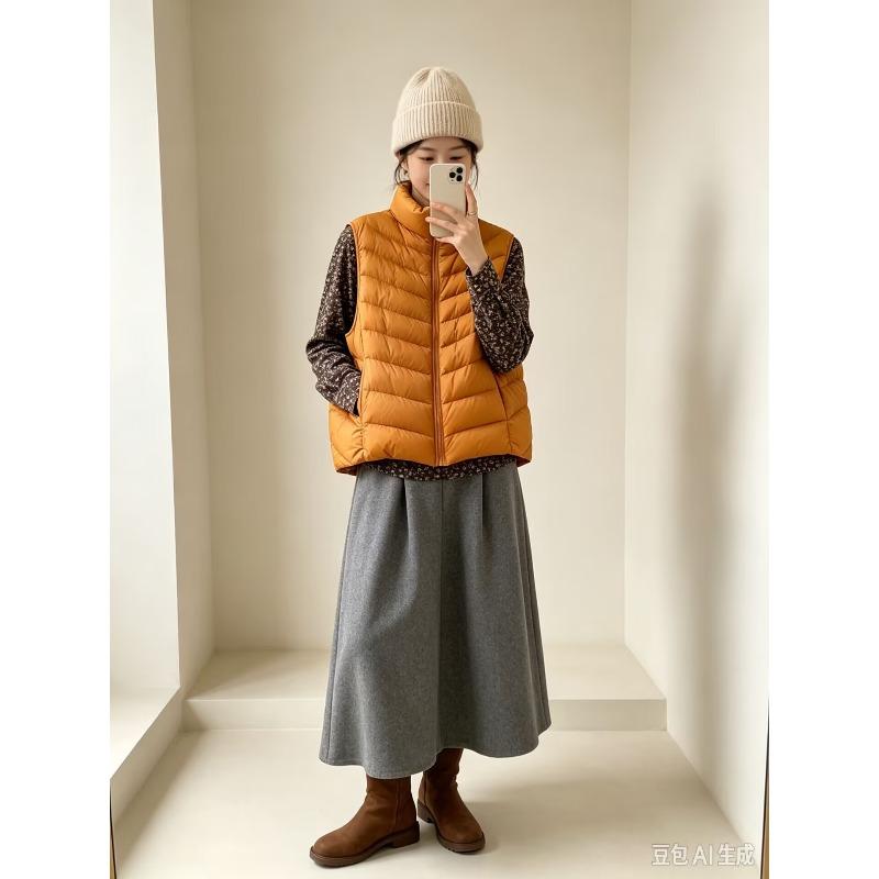 Korean stand-up collar ribs down vest women, winter new loose vest simple women's sleeveless top