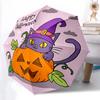 1pc Happy Halloween Purple Wizard Cat & Pumpkin Pattern Automatic Cartoon Umbrella, Suitable for Travel and Daily Use P055