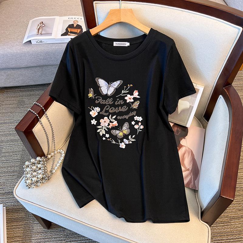 Plus Size Mid-Length Round Neck Loose T-Shirt for Women (200/300/350 jin)