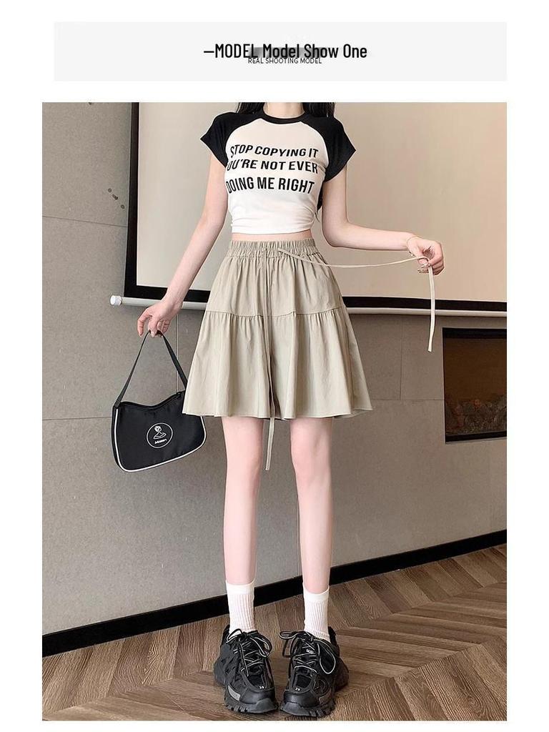 Women's Summer Ice Silk Wide-Leg Skort: Casual, Lightweight, Plus Size 5-Point Length