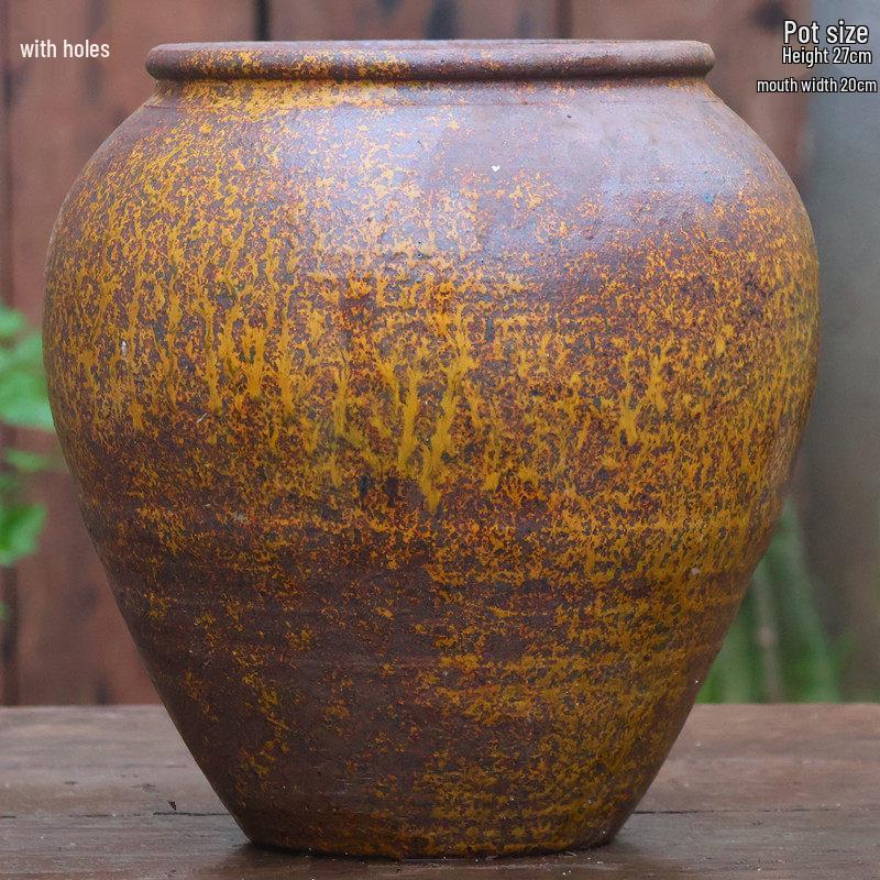 Retro White Coarse Pottery Jar - Large Bougainvillea Bamboo Turtle Back Flower Pot