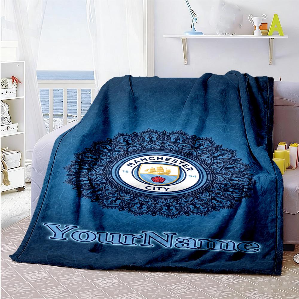 Manchester City Personalized Text Blanket Multi-purpose Personalized Blanket Ultra-Soft Suitable for Office Living Room Livingroom Bed