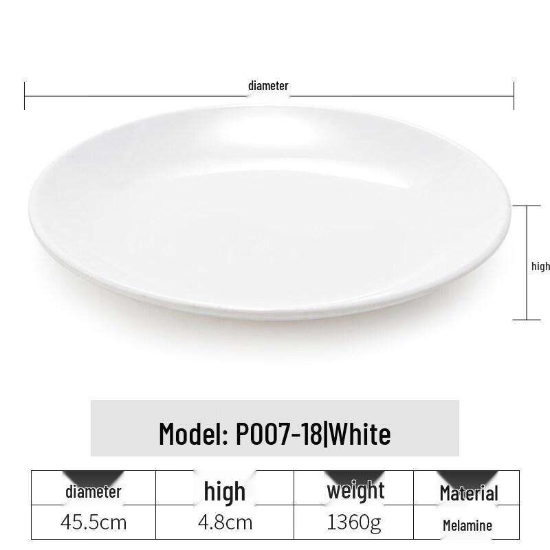 Yi Pan 18-inch Melamine Imitation Porcelain 3-Compartment Round Shallow Plates (5-pack)