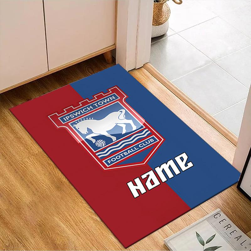 Custom Name Ipswich Football Crest Rug Game Carpet, Floor Mat for Bedroom Living Room Entryway Rug, Home Decor Idea Gift for Christmas Birthday