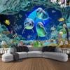 Undersea print pattern tapestry psychedelic room wall hanging cloth ocean coral dolphin home decoration cartoon mural cloth