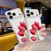 Factory Ins Wind Red Tulip UV Painted Mobile Phone Case Apple 16promax Four Corners Anti-drop Protective Case
