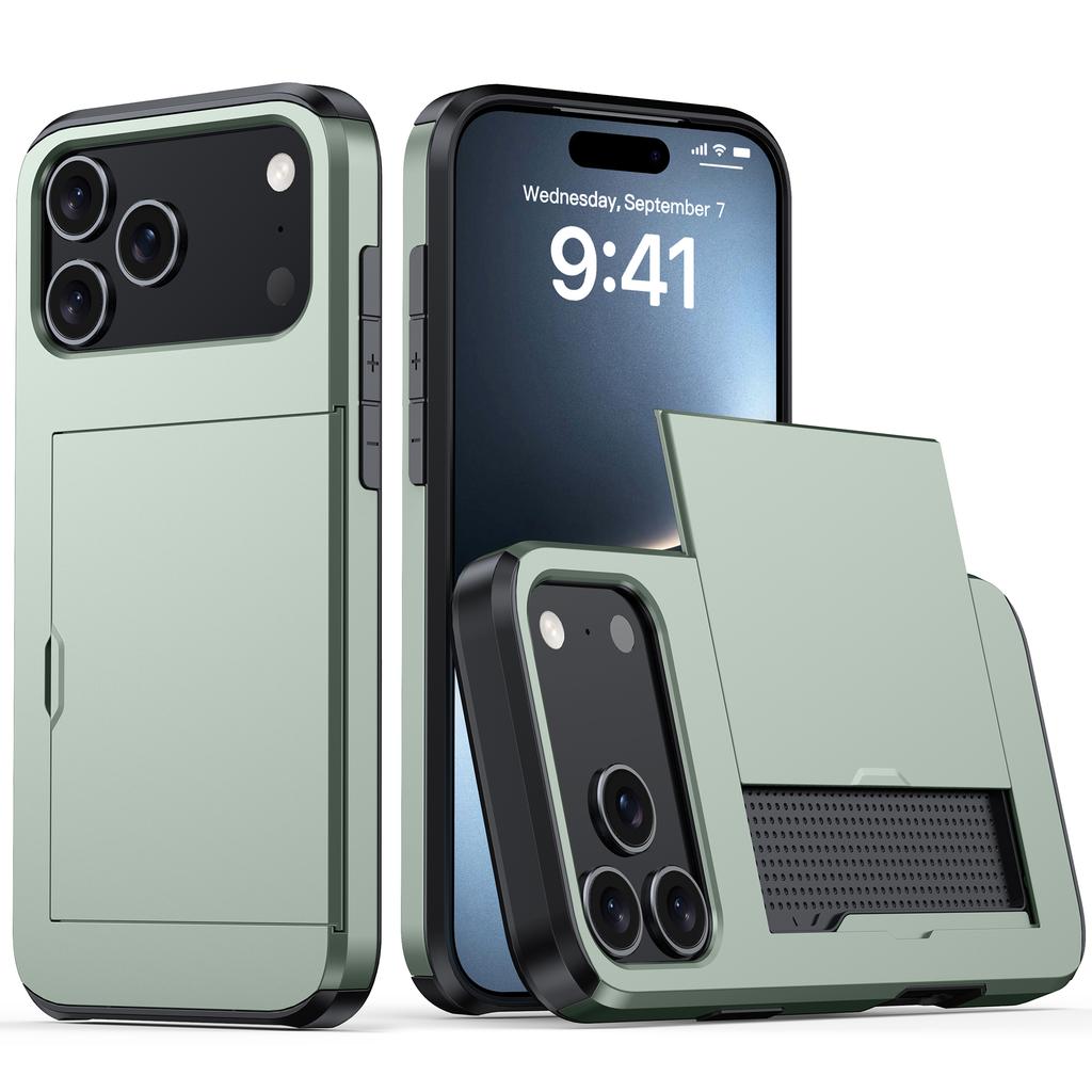 For iPhone 17 Pro Max Case with Card Holder TPU+PC Phone Back Cover