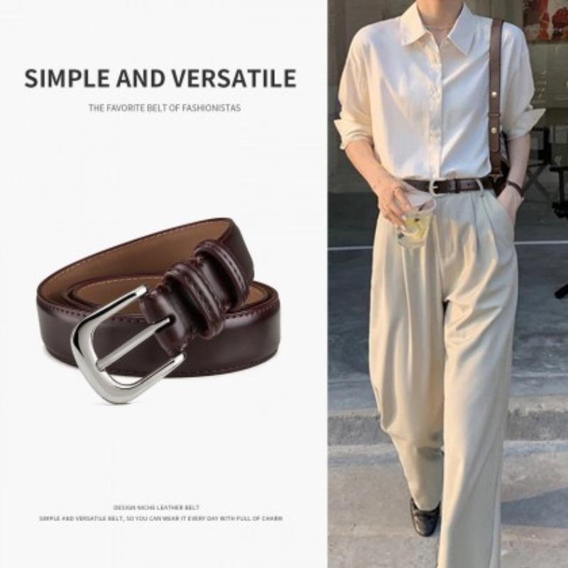 Women'S Belt Double-Sided Leather New Simple Women'S Pin Buckle Belt Versatile Decorative Jeans Versatile Belt