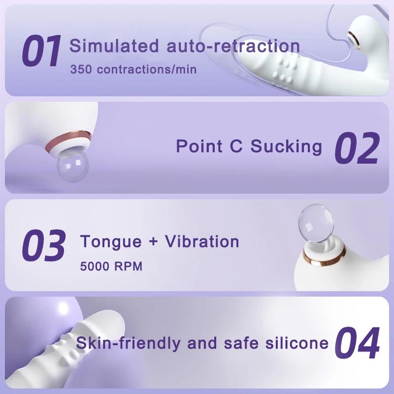 Vibrator Thrusting Dildo with Multiple Vibration/sucking Modes, Multifunctional Waterproof Sex Toys Thrusting, with Licking