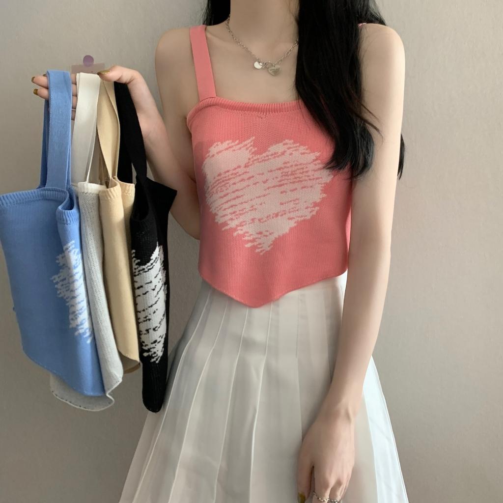 Love Knitted Small Suspender Vest Women's Summer New Korean Style Design and Sweet and Spicy Tops