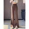 American Spicy Girl Women's Gray Fleece-Lined Bootcut Yoga Pants: Winter Warm, Elastic Waist, Casual Micro Flare.