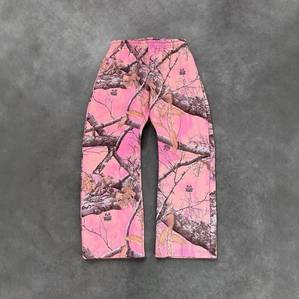 

Винтажные граффити кленовый лист розовые ветви опавшие листья камуфляжные брюки свободные прямые повседневные мужские и женские цифровая печать комплект S
