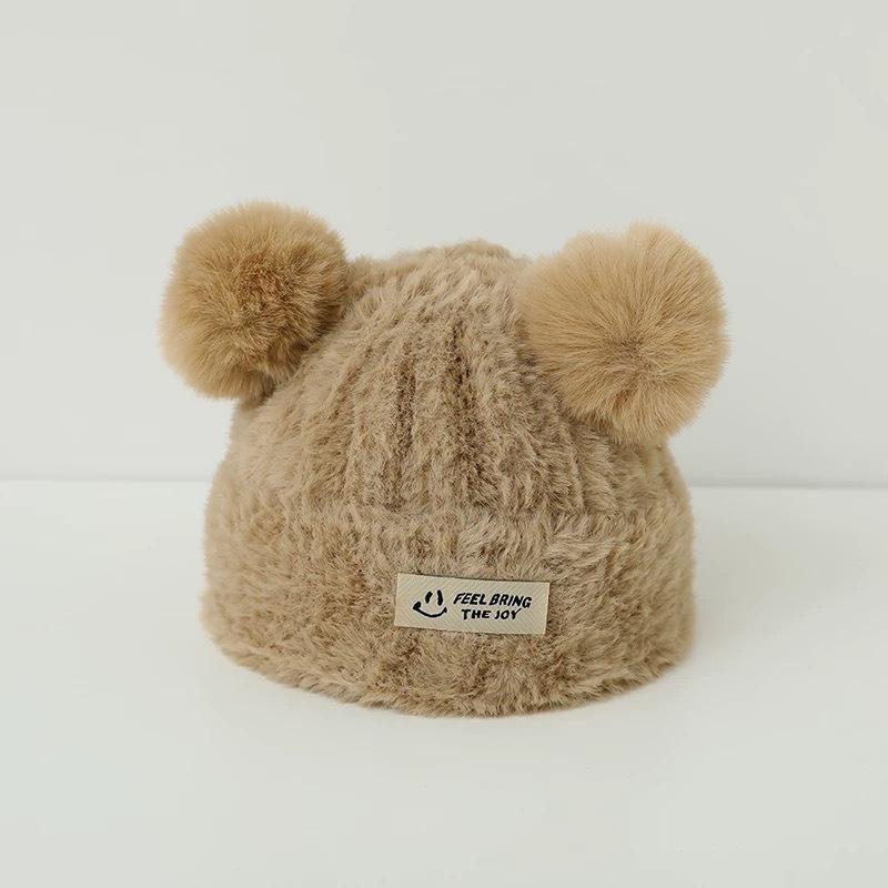 

Cute Fluffy Balls Ears Soft Plush Knitted Cold Hats For Outdoor Baby Boy Girl Windproof Winter Autumn Winter Warm Earflap Caps