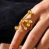 18K Gold Plated Titanium Steel Open Ring with Round Ball and Branch Design