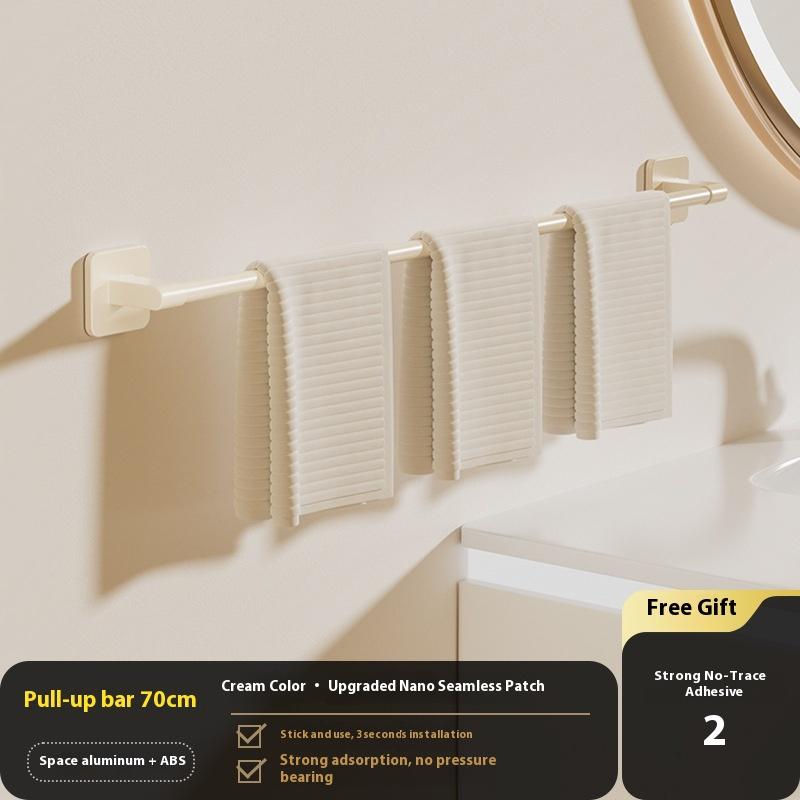 Two Layer Punch-Free Towels Holder Bar Bathroom Storage Rack Towel Rack Organizer Wall-Mounted Towel Shelf