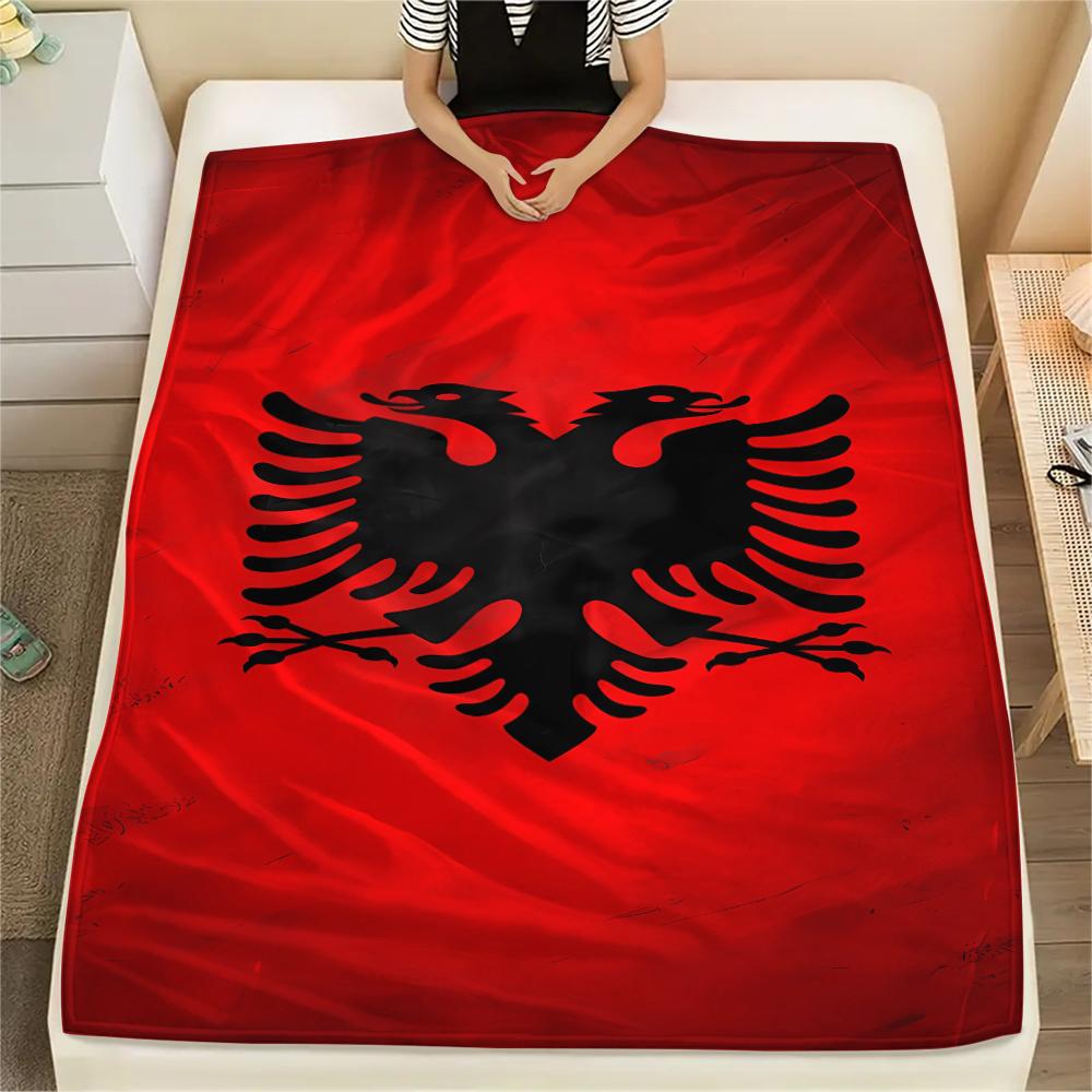 1PC Republic of Albania Print Flannel Blanket, High Quality All Seasons, Home Decor, Warmth and Comfort, Perfect for Christmas Gifts