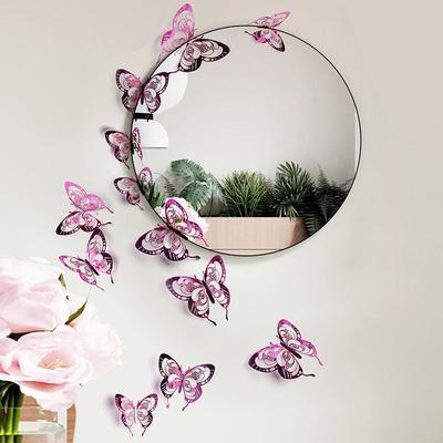 10 Farben 12 Stück 3D-Schmetterlingsaufkleber Wohnzimmer Schlafzimmer Dekoration Spiegelaufkleber Hohle Schmetterlinge